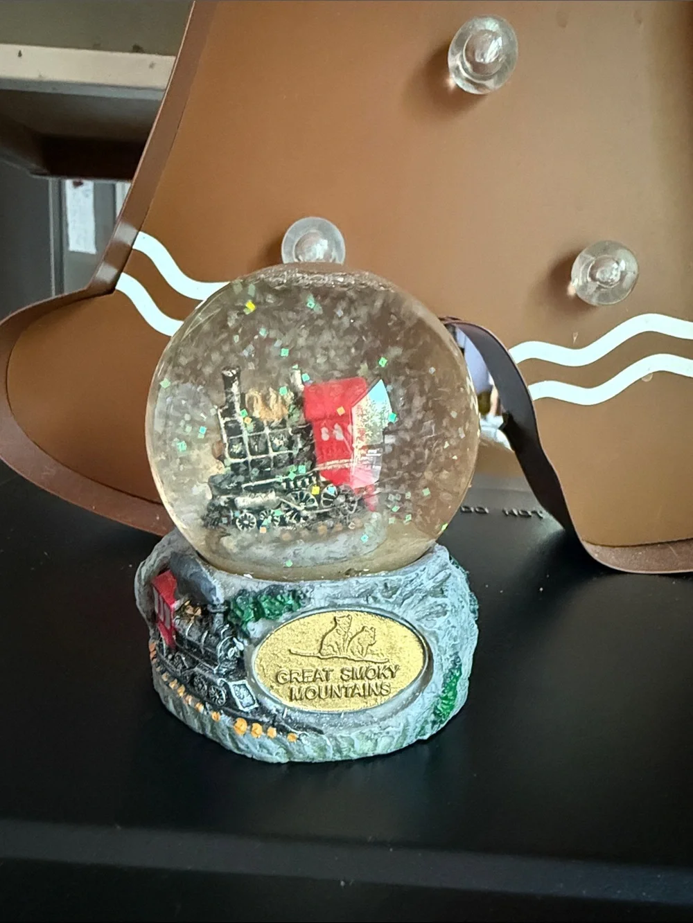 Mini Snow Globe Smokey Mountains Tn Train Holiday Decor - Red & Green Train